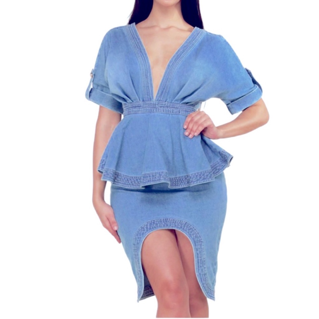 L’atiste Denim Peplum Dress Size Small
